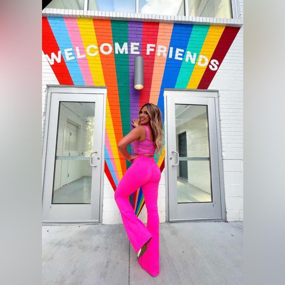 Hot pink flare jeans!